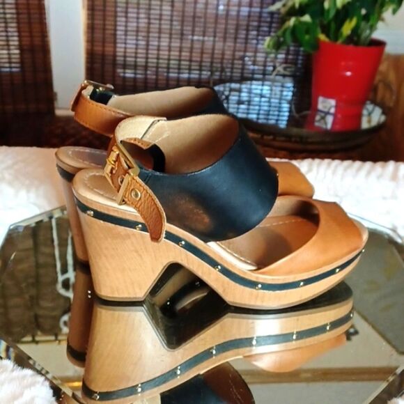 WKND Brown &Black Leather Studded Heels  38 = 7 - Picture 3 of 12